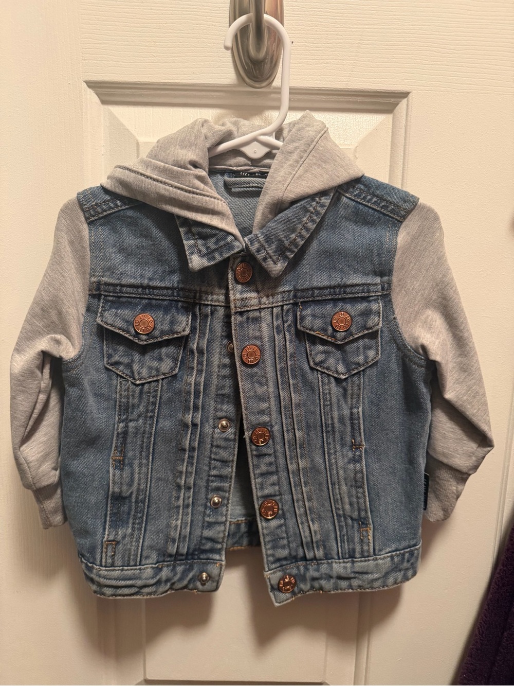 Kids Denim Jacket with Gray Hooded Sleeves